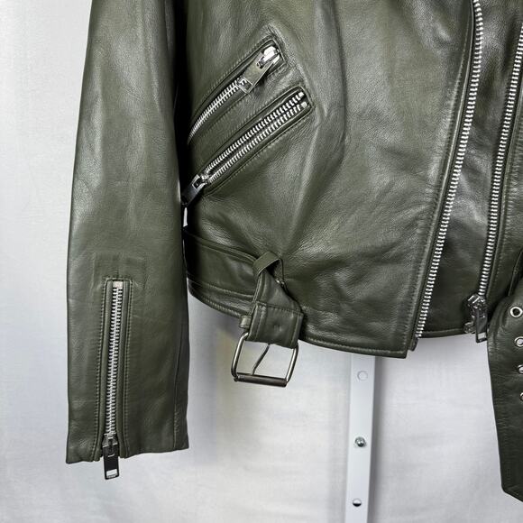 Walter Baker NEW 100% Lamb Leather Olive Biker Full Zip Jacket Ladies XS - Picture 7 of 13